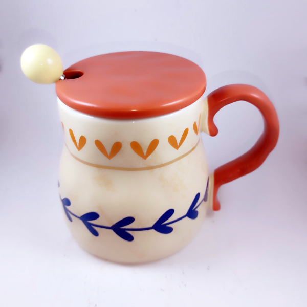 Κεραμική κούπα με καπάκι και κουτάλι