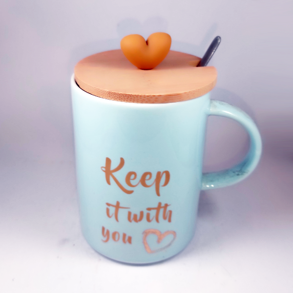 Κεραμική κούπα με ξύλινο καπάκι και κουτάλι