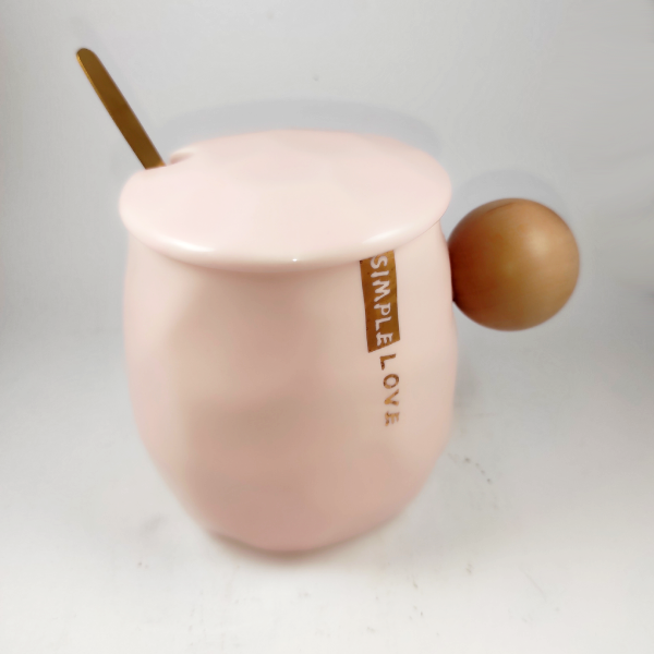 Κεραμική κούπα με ξύλινη λαβή, καπάκι και κουτάλι