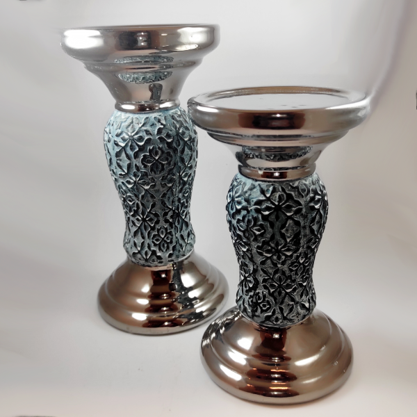 Κηροπήγιο κεραμικό με ανάγλυφο μοτίβο - μεγάλο