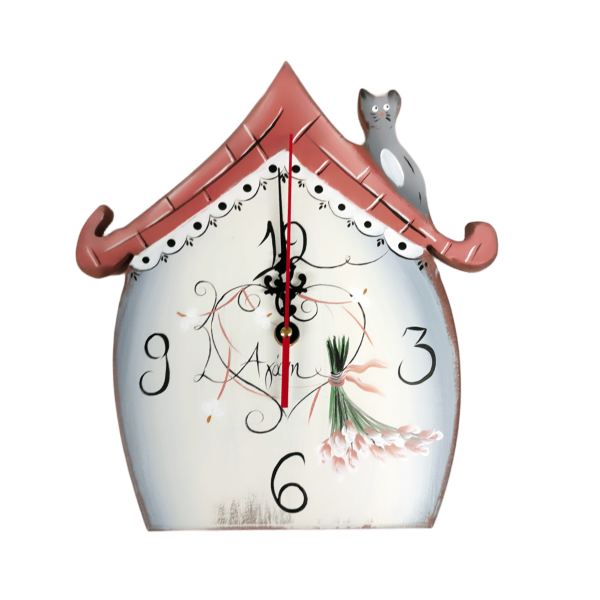 Χειροποίητο ρολόι τοίχου σπίτι με γάτα "Αγάπη"