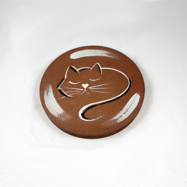 Χειροποίητο στρογγυλό σουβέρ - γάτα