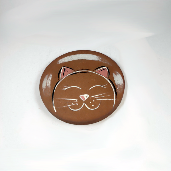 Χειροποίητο στρογγυλό σουβέρ - γάτα